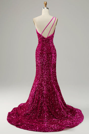 Un Hombro Lentejuelas Sirena Vestido de Fiesta